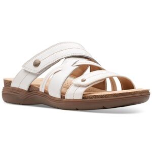 CLARKS April Willow Cream 8.5 Sandals Velcro Adjustable Comfort Insole